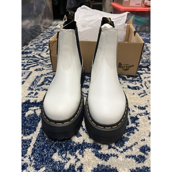 NEW 2976 SMOOTH LEATHER PLATFORM CHELSEA BOOTS WHITE - Picture 9 of 13